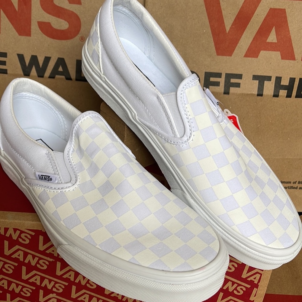 Vans Classic Men’s Slip On Checkerboard True White/ True White sneakers - Picture 8 of 16